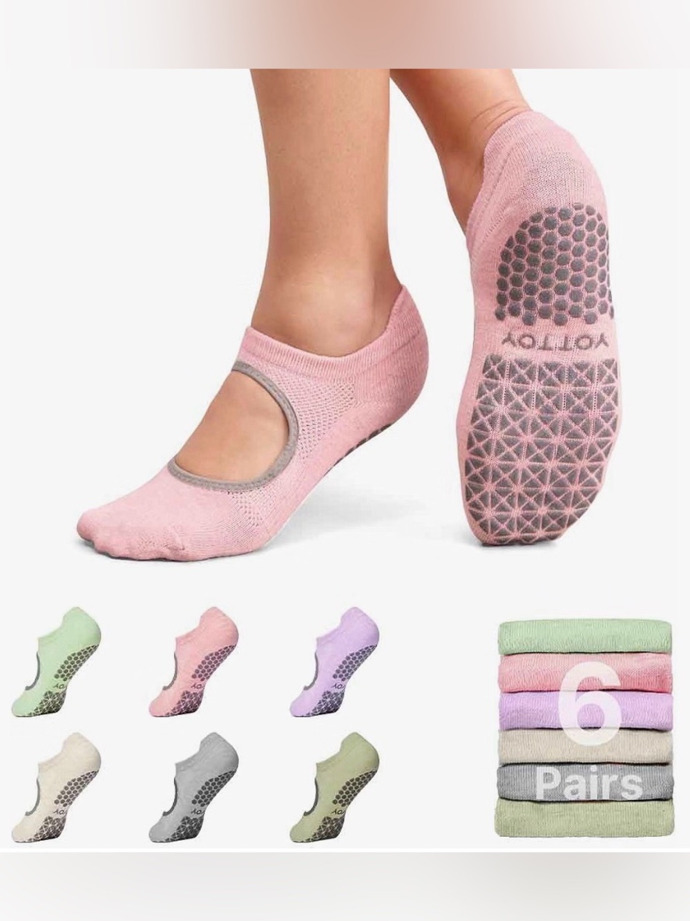 4/$20 Women’s Mary Jane Grip Socks 6 Pair Pastel Non Slip Yoga Pilates NWT